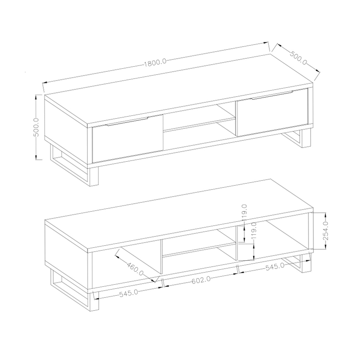 Meuble TV 2 tiroirs 180 cm Eden Bois et Metal - vue 4