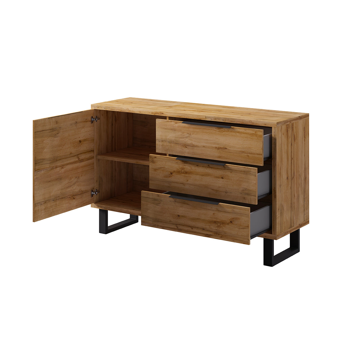 Buffet 1 porte 3 tiroirs Eden Bois et Metal - vue 2