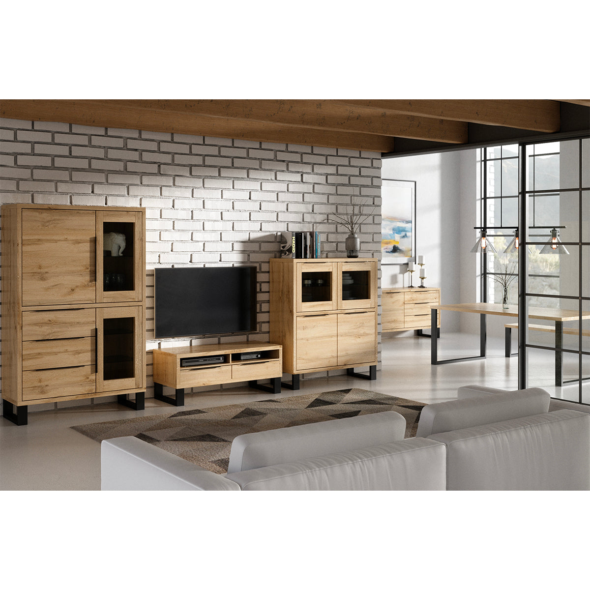 Buffet 1 porte 3 tiroirs Eden Bois et Metal - vue 3