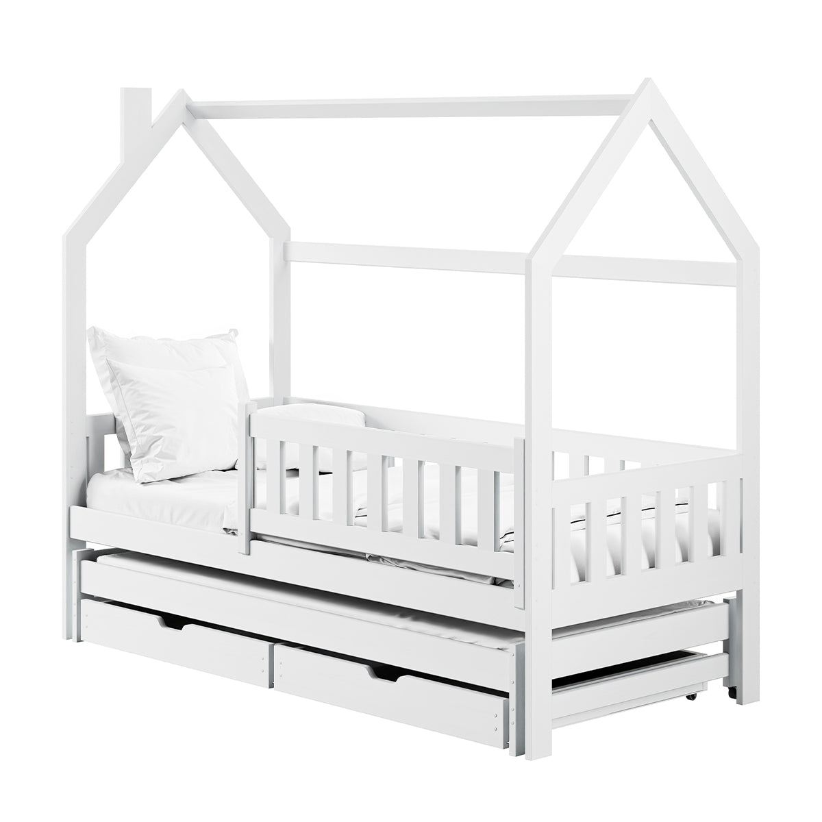 Lit cabane 90x200 sommiers lit gigogne et tiroirs Eliott Blanc - vue 2