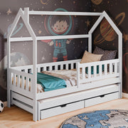 Lit cabane 90x190 sommiers lit gigogne et tiroirs Eliott Blanc