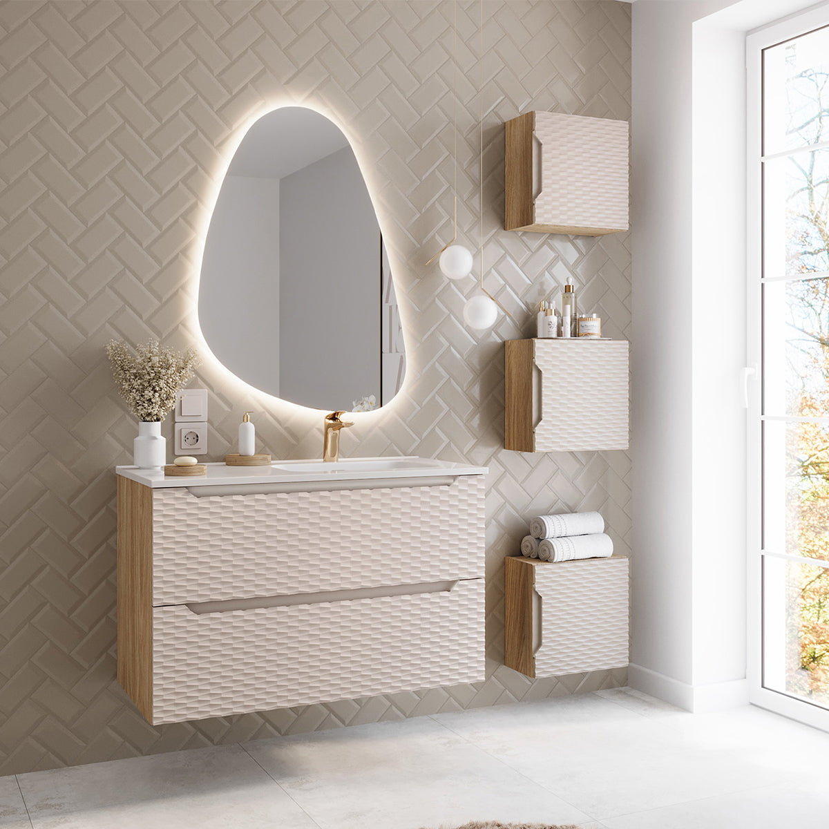 Armoire murale 1 porte Elora Beige et Bois - vue 5