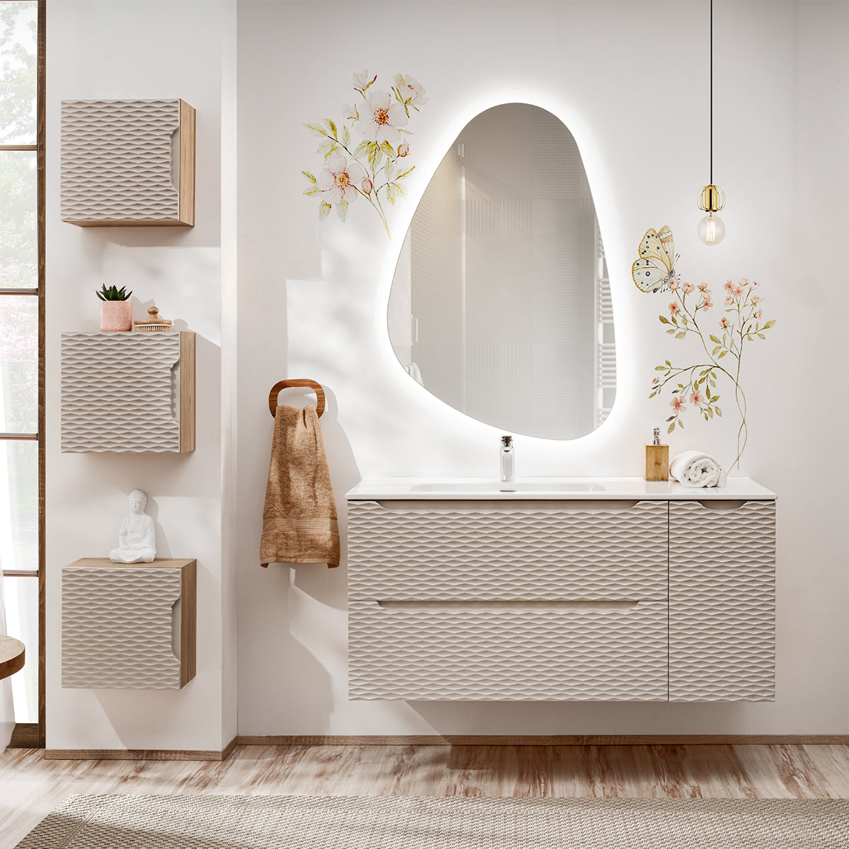 Armoire murale 1 porte Elora Beige et Bois - vue 6