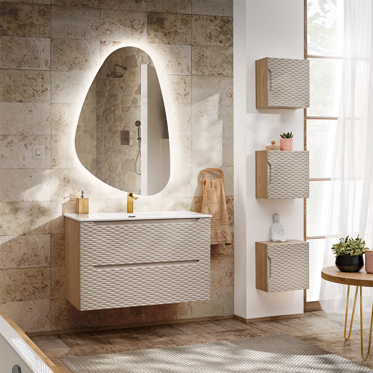 Armoire murale 1 porte Elora Beige et Bois - vue 7
