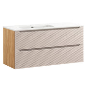 Meuble simple vasque encastrée gauche 120cm 2 tiroirs Elora Beige et bois