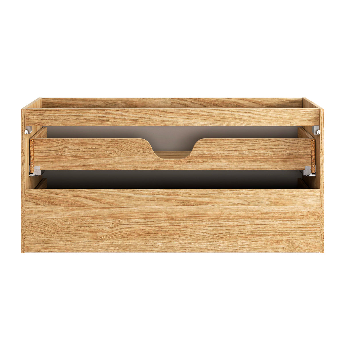 Meuble simple vasque encastrée gauche 120cm 2 tiroirs Elora Beige et bois - vue 3
