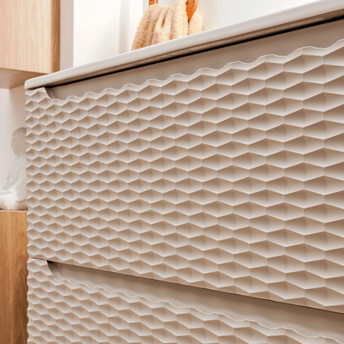 Meuble simple vasque encastrée 120cm 2 tiroirs Elora Beige et bois - vue 5