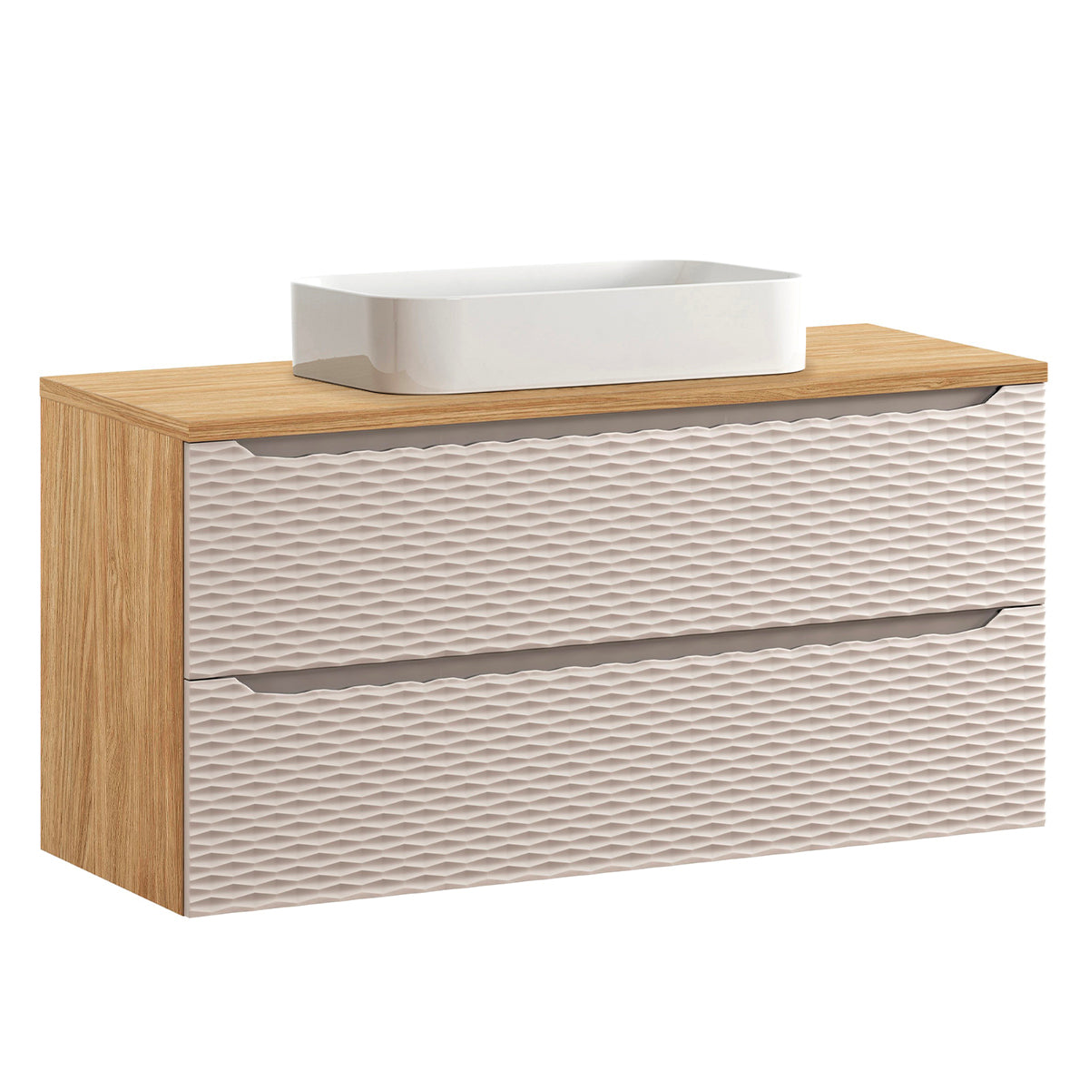 Ensemble meuble simple vasque 120cm 2 tiroirs et colonne Elora Beige et bois - vue 2