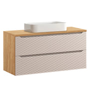 Meuble simple vasque 120cm 2 tiroirs Elora Beige et bois