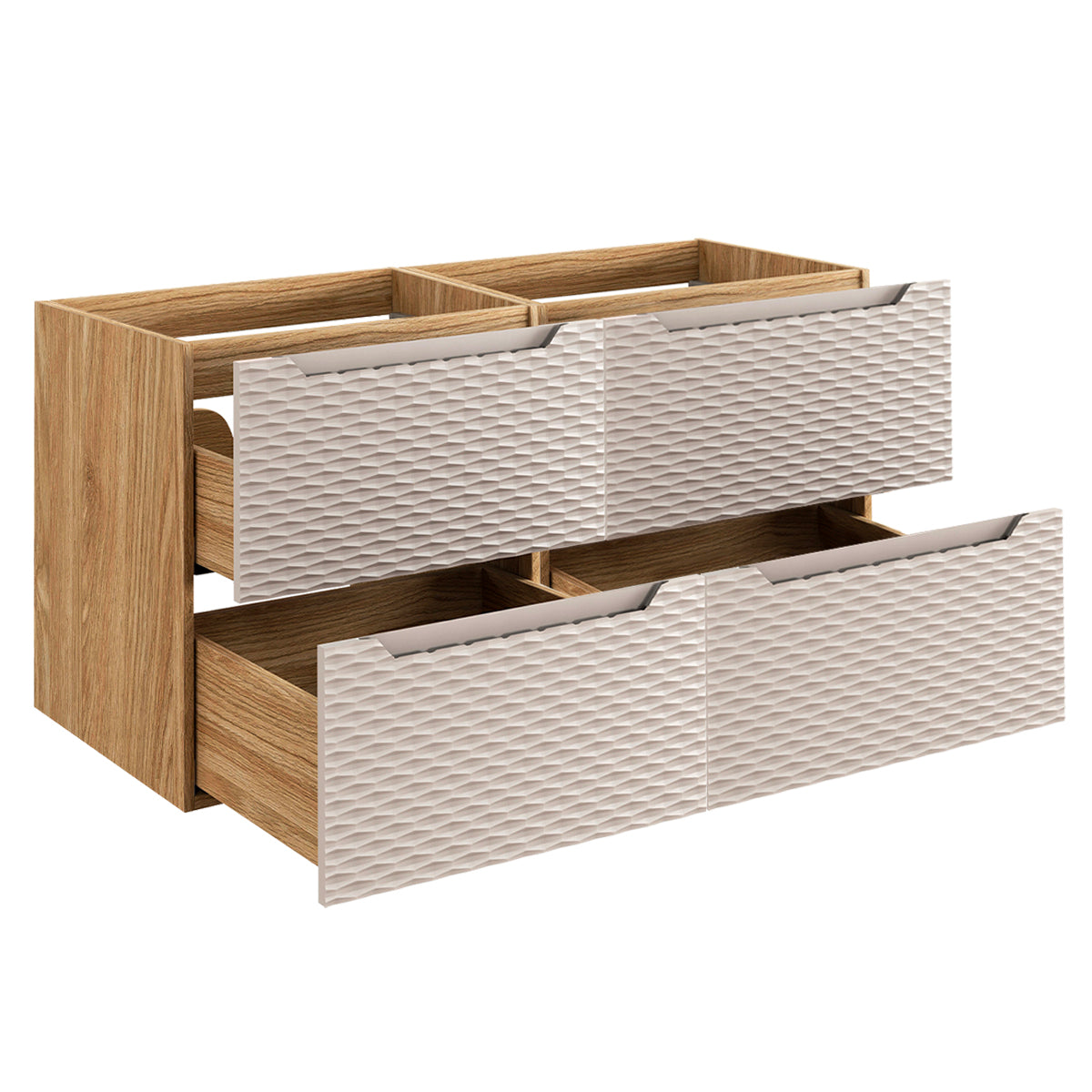 Meuble double vasque encastrée 120cm 4 tiroirs Elora Beige et bois - vue 2