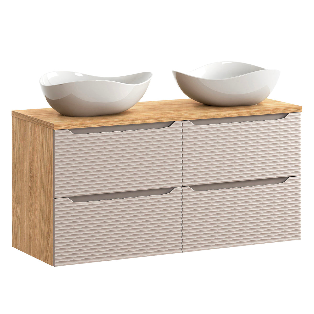Meuble double vasque 120cm 4 tiroirs Elora Beige et bois Cloud