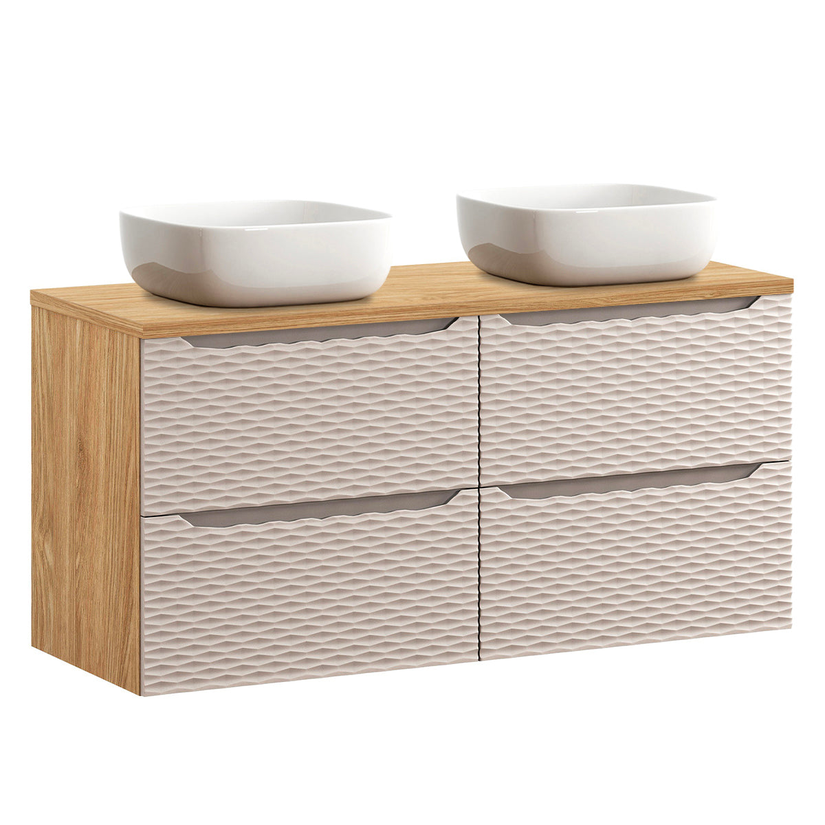 Meuble double vasque 120cm 4 tiroirs Elora Beige et bois