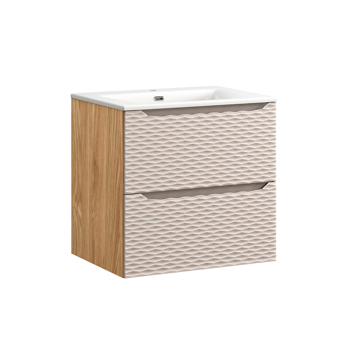 Meuble simple vasque encastrée 60cm Elora Beige et bois