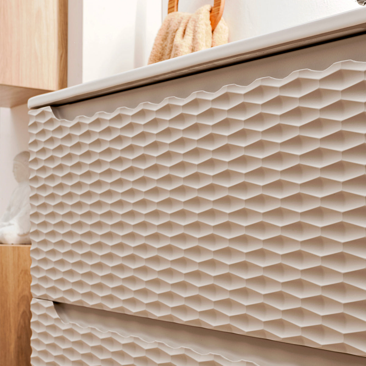 Ensemble meuble simple vasque encastrée 60cm et colonne Elora Beige et bois - vue 7