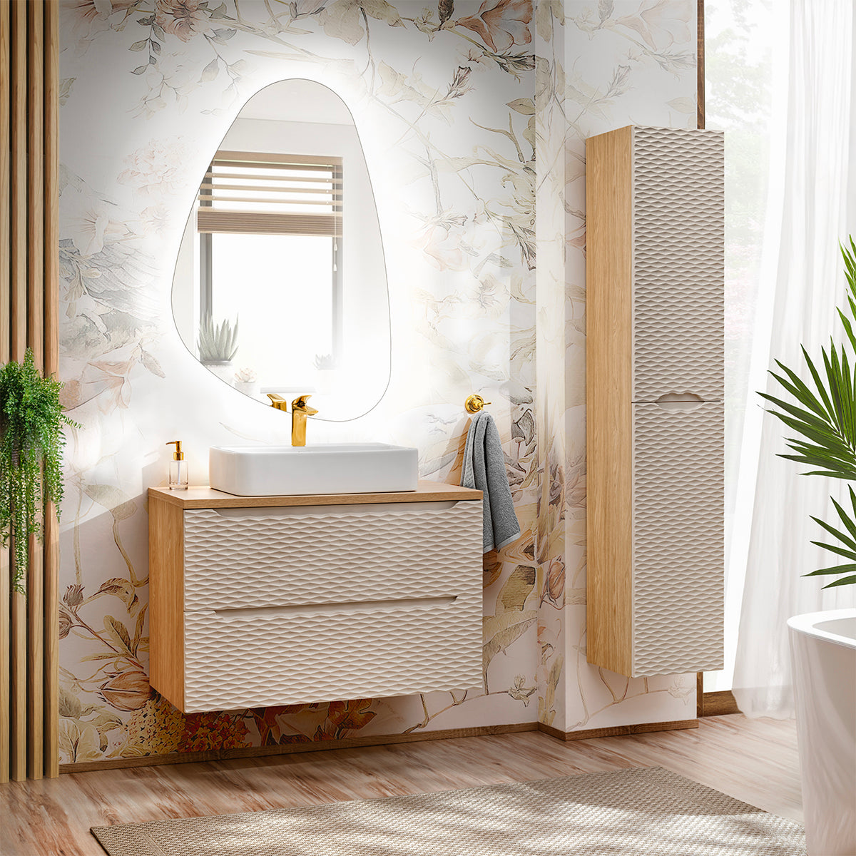 Meuble sous-vasque 80cm Elora Beige et bois - vue 4