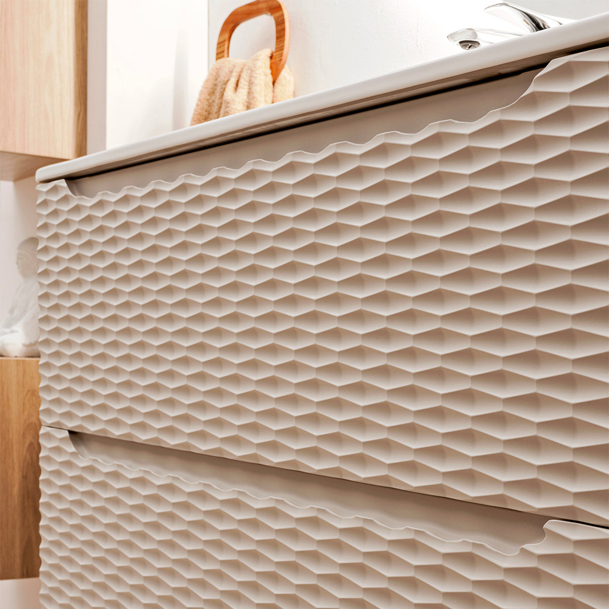 Meuble simple vasque 90cm Elora Beige et bois - vue 5