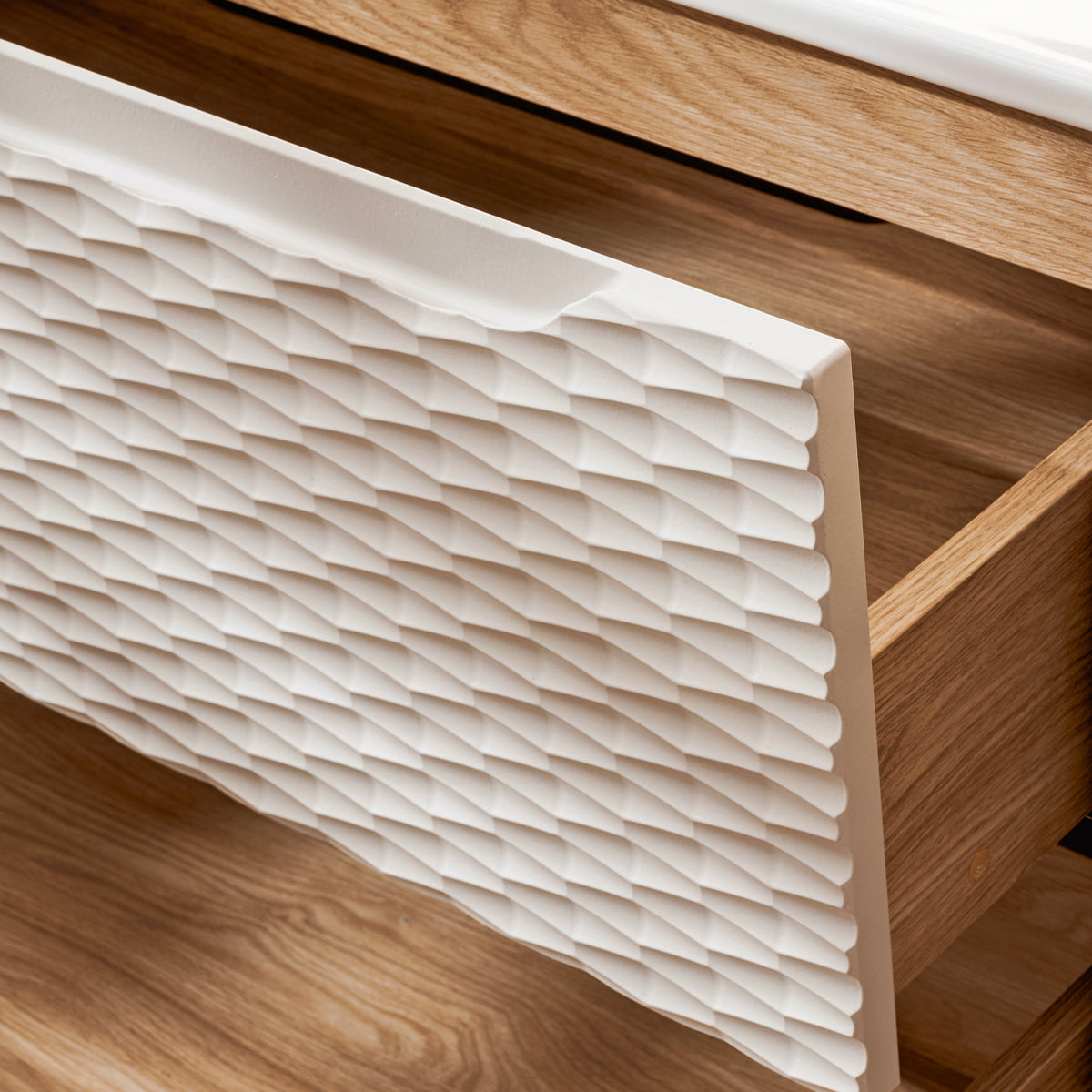 Meuble simple vasque encastrée 90cm Elora Beige et bois - vue 6