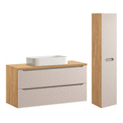 Ensemble meuble simple vasque 120cm 2 tiroirs et colonne Elora Beige et bois