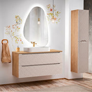 Ensemble meuble simple vasque 120cm 2 tiroirs et colonne Elora Beige et bois