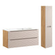Ensemble meuble simple vasque encastrée droite 120cm 2 tiroirs et colonne Elora Beige et bois
