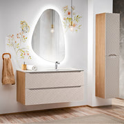 Ensemble meuble simple vasque encastrée droite 120cm 2 tiroirs et colonne Elora Beige et bois