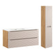 Ensemble meuble simple vasque encastrée gauche 120cm 2 tiroirs et colonne Elora Beige et bois