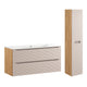 Ensemble meuble simple vasque encastrée 120cm 2 tiroirs et colonne Elora Beige et bois