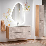 Ensemble meuble simple vasque encastrée 120cm 2 tiroirs et colonne Elora Beige et bois
