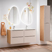 Ensemble meuble double vasque encastrée 120cm 4 tiroirs et colonne Elora Beige et bois