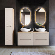 Ensemble meuble double vasque 120cm 4 tiroirs et colonne Elora Beige et bois Cloud