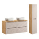 Ensemble meuble double vasque 120cm 4 tiroirs et colonne Elora Beige et bois