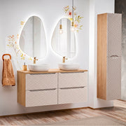 Ensemble meuble double vasque 120cm 4 tiroirs et colonne Elora Beige et bois