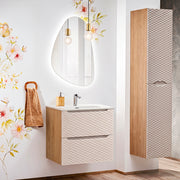 Ensemble meuble simple vasque encastrée 60cm et colonne Elora Beige et bois