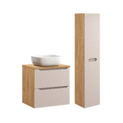 Ensemble meuble simple vasque 60cm et colonne Elora Beige et bois