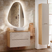 Ensemble meuble simple vasque 80cm et colonne Elora Beige et bois