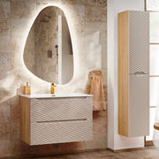 Ensemble meuble simple vasque encastrée 80cm et colonne Elora Beige et bois