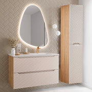 Ensemble meuble simple vasque encastrée droite 90cm et colonne Elora Beige et bois