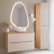 Ensemble meuble simple vasque 90cm et colonne Elora Beige et bois