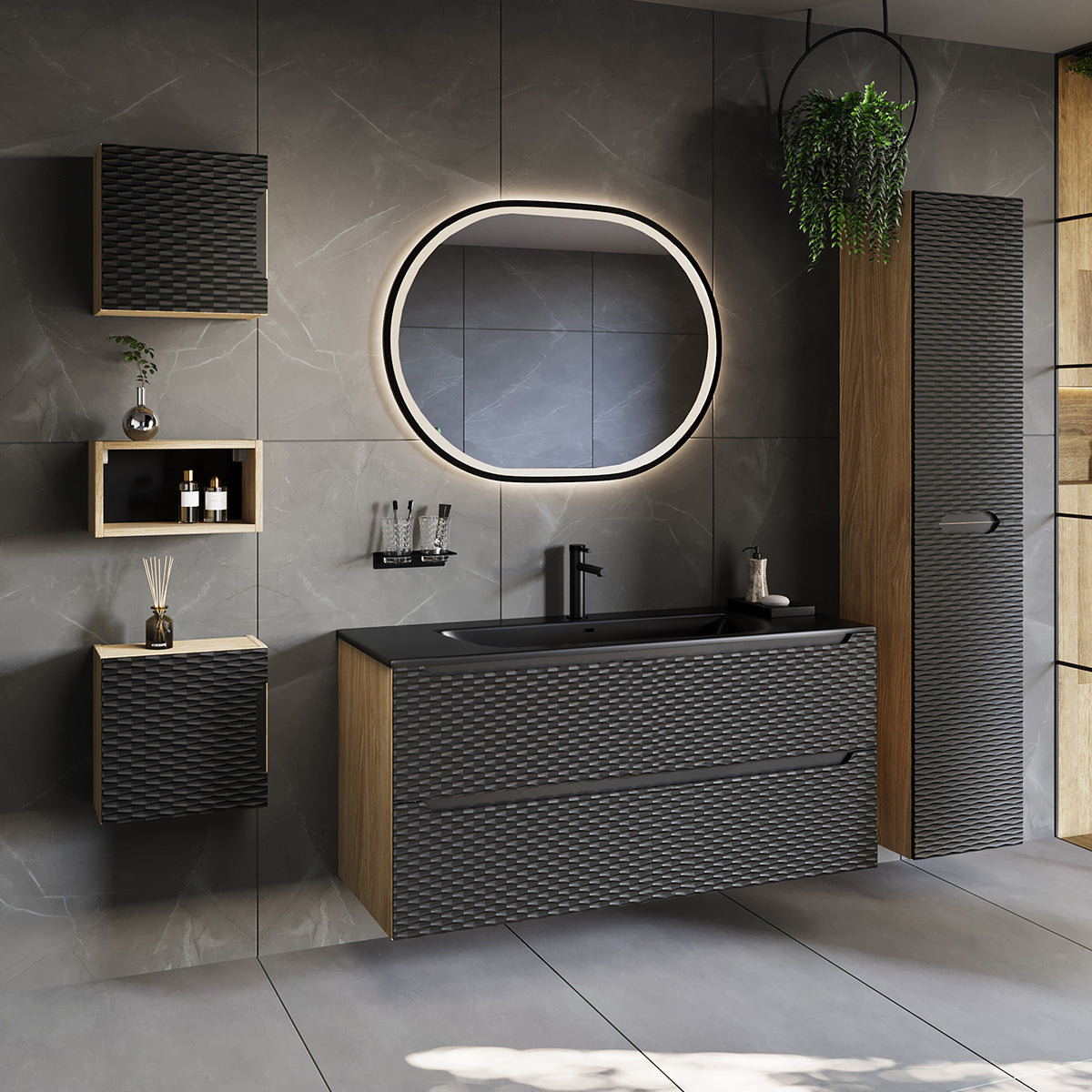 Armoire murale 1 porte Elora Noir et Bois - vue 5
