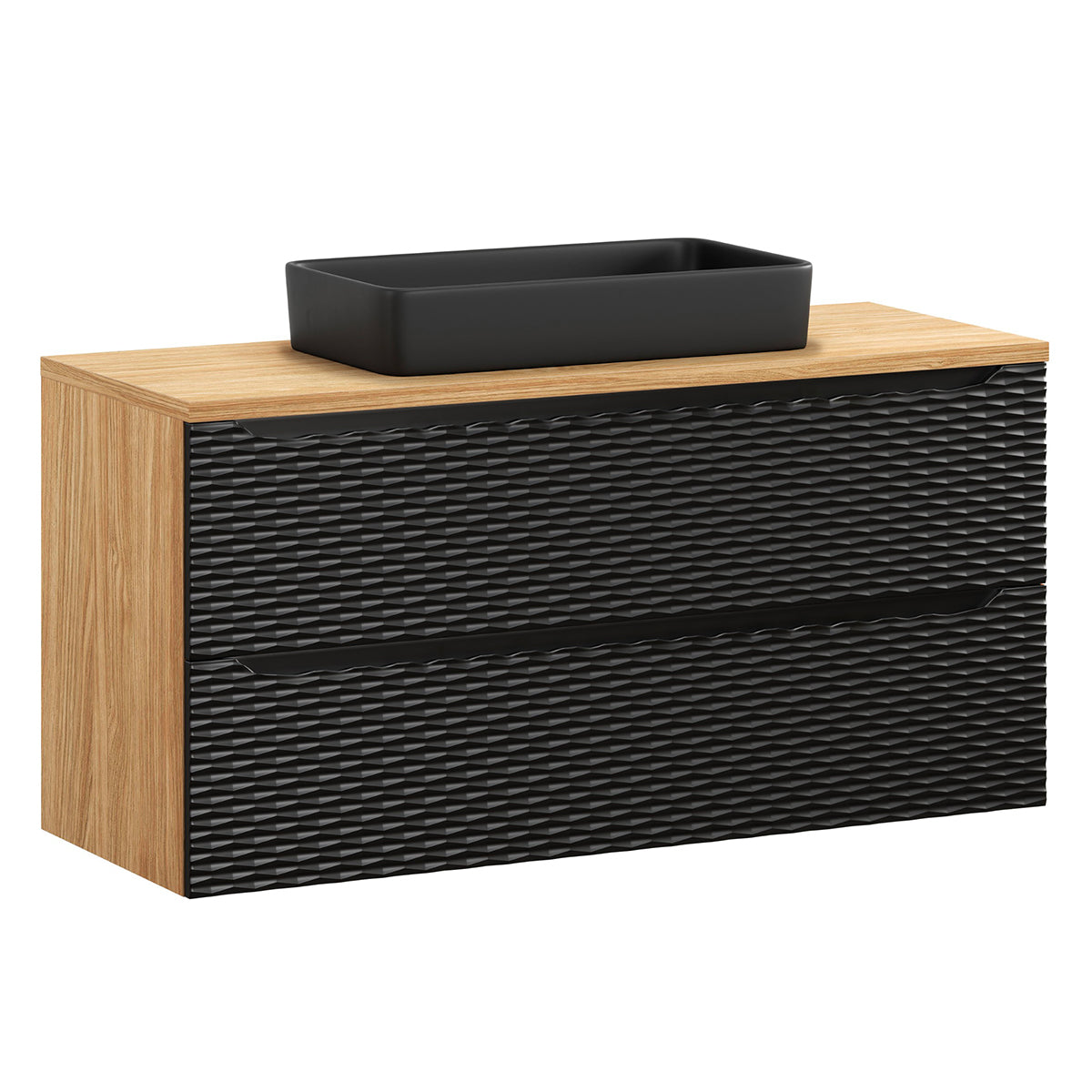 Meuble simple vasque 120cm 2 tiroirs Elora Noir et bois