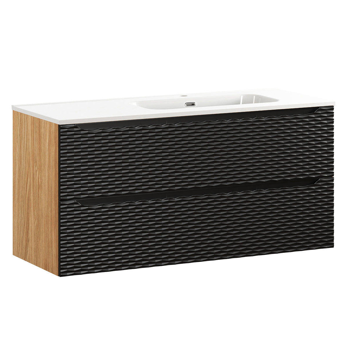 Meuble simple vasque encastrée droite 120cm 2 tiroirs Elora Noir et bois