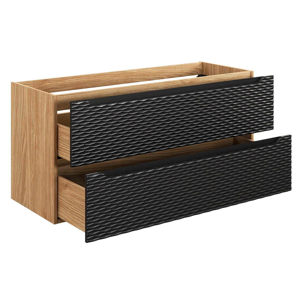 Ensemble meuble simple vasque encastrée gauche 120cm 2 tiroirs et colonne Elora Noir et bois - vue 3