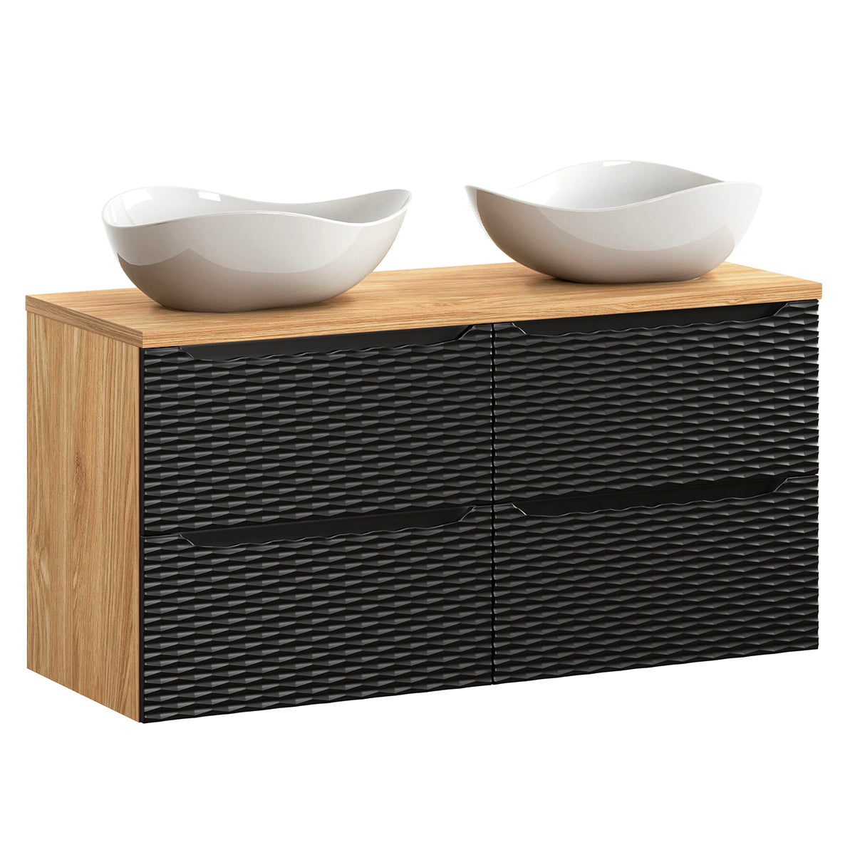 Ensemble meuble double vasque 120cm 4 tiroirs et colonne Elora Noir et bois Cloud - vue 3