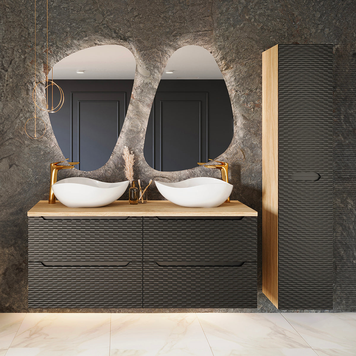 Meuble sous-vasque 120cm 4 tiroirs plan de toilette Elora Noir et bois - vue 4