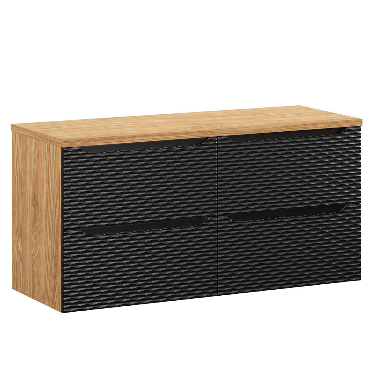 Meuble sous-vasque 120cm 4 tiroirs plan de toilette Elora Noir et bois