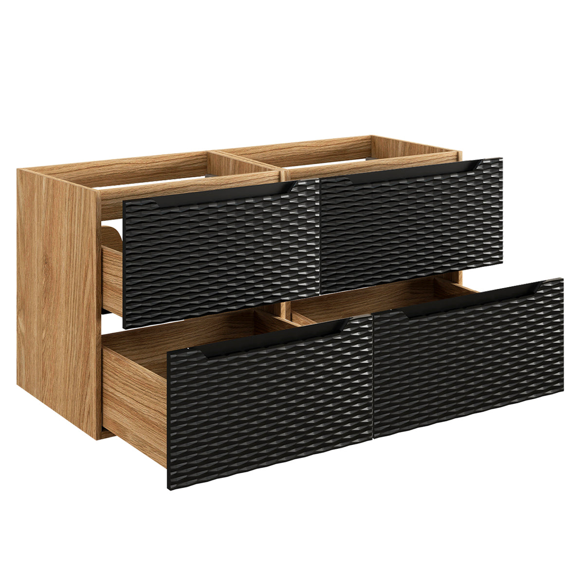 Meuble double vasque encastrée 120cm 4 tiroirs Elora Noir et bois - vue 2