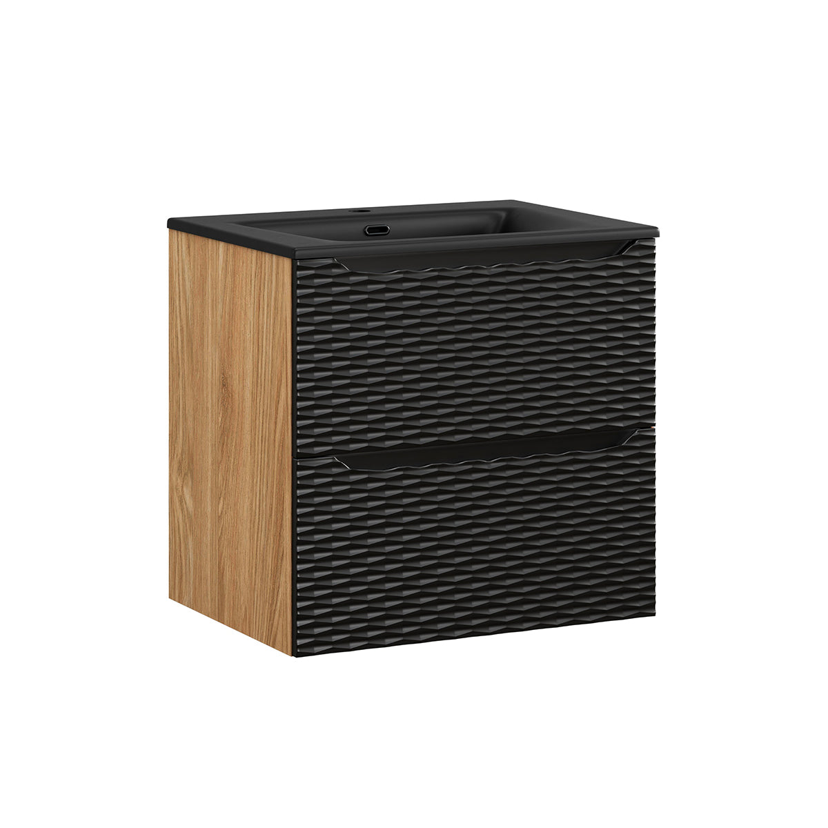 Meuble simple vasque encastrée 60cm Elora Noir et bois