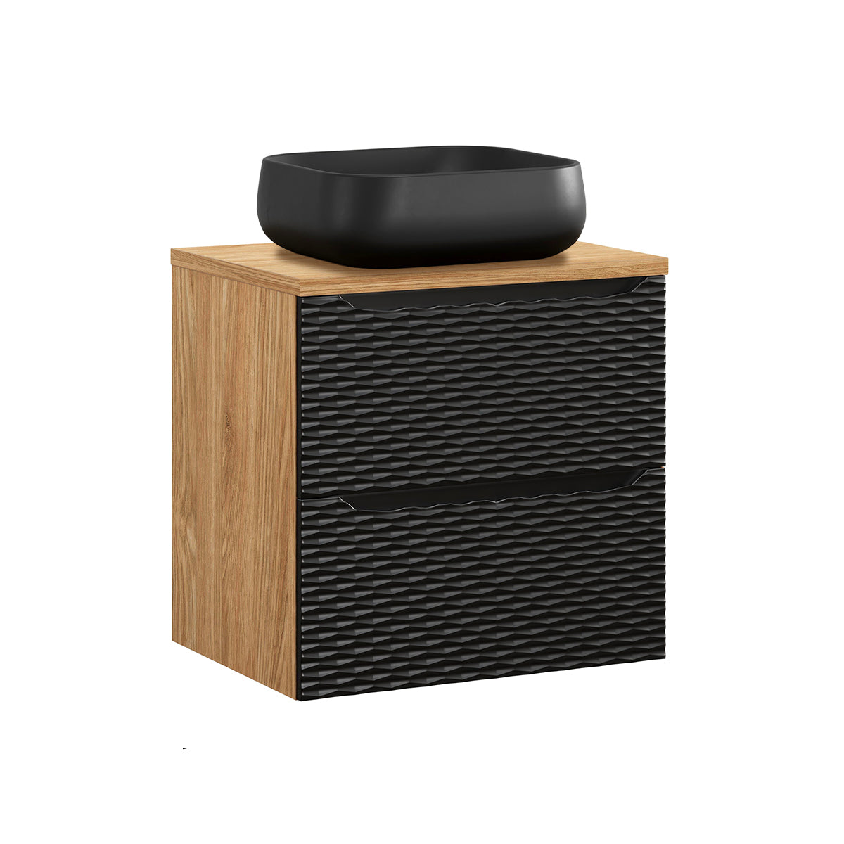 Ensemble meuble simple vasque 60cm et colonne Elora Noir et bois - vue 2