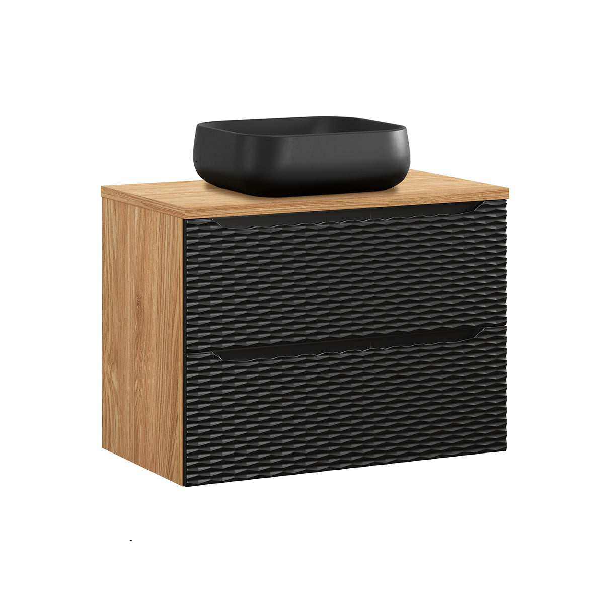 Ensemble meuble simple vasque 80cm et colonne Elora Noir et bois - vue 2
