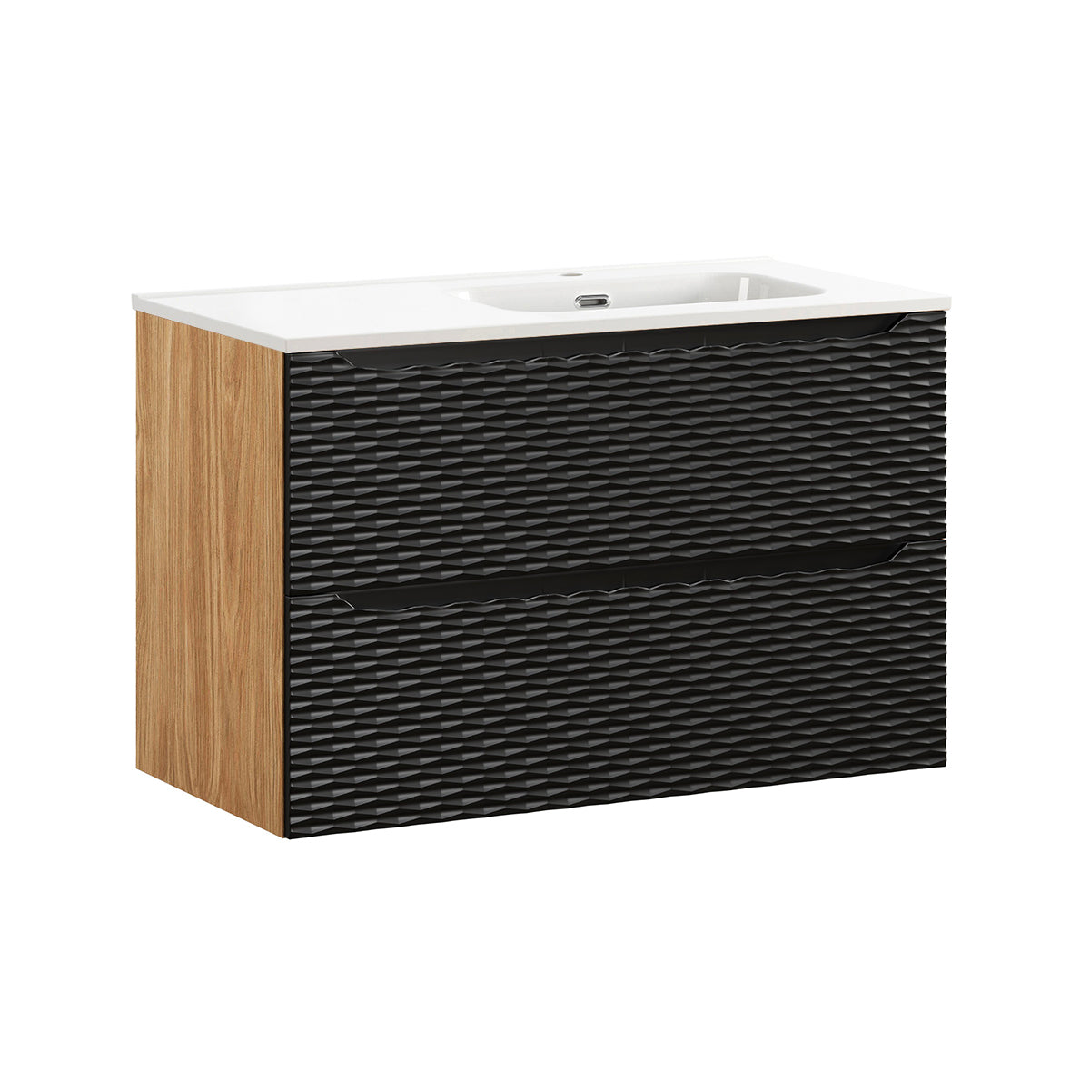 Meuble simple vasque encastrée droite 90cm Elora Noir et bois